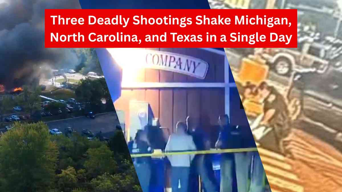 Police and emergency responders at the scenes of three separate shootings in Michigan, North Carolina, and Texas
